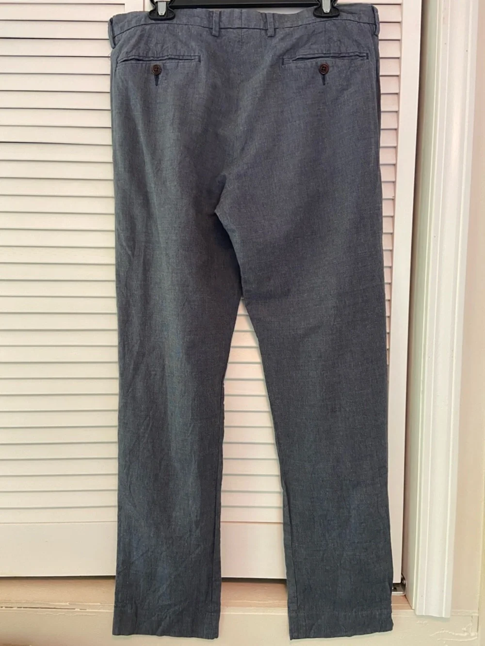 J. Crew Bowery Slim Men's Flat Front Blue Chinos Linen/Cotton Blend 34x31